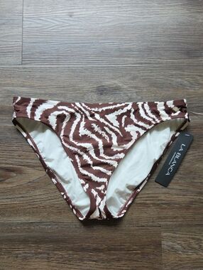 Nwt La Blanca Brown and White Zebra-Print Bikini Bottom Size 10